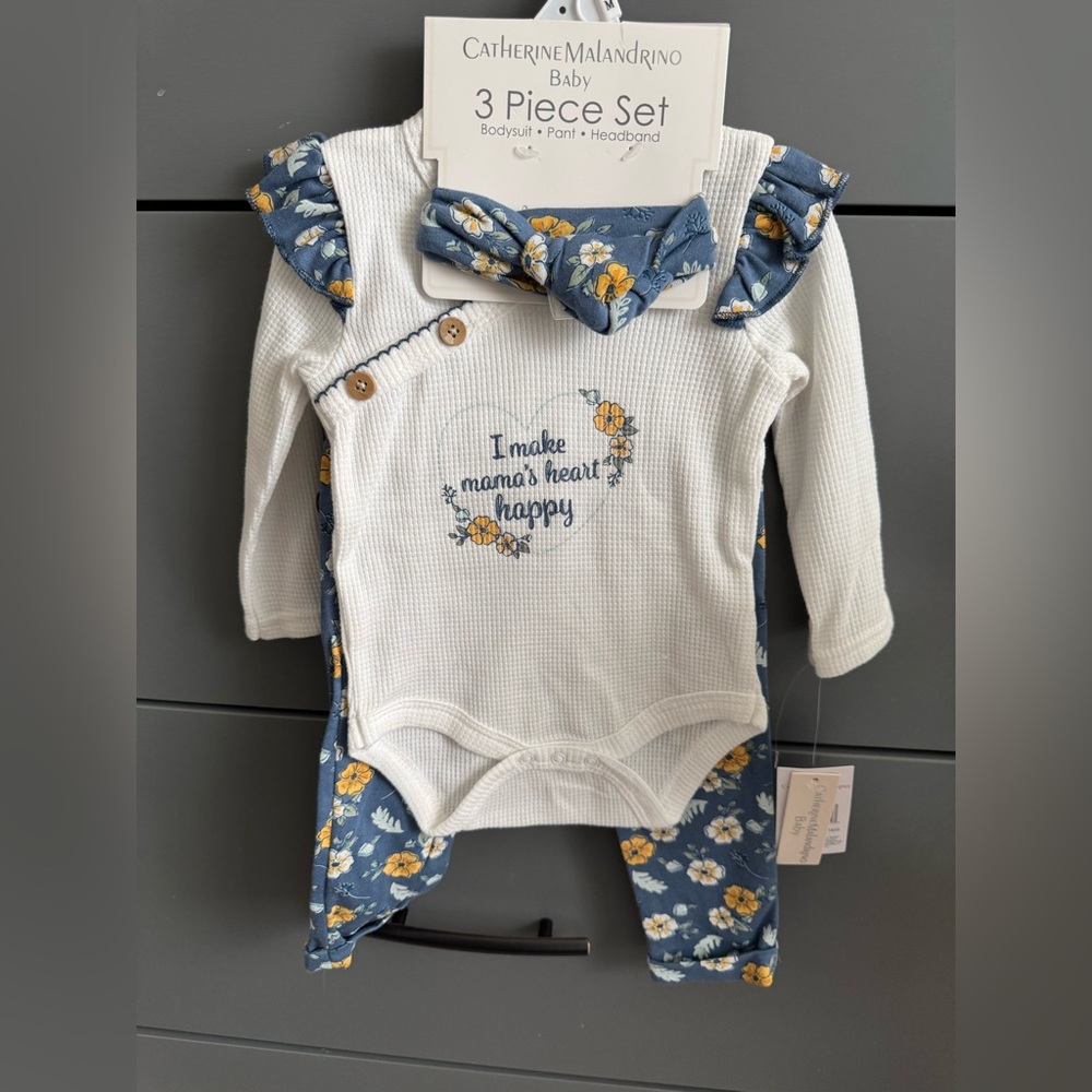 Catherine Malandrino Baby Set with Blue and White Floral Design